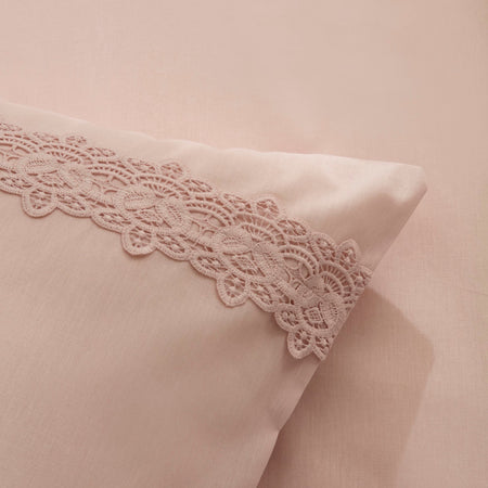 Karaca Home Nuvia Guipure Lace Double Duvet Cover Set Powder Pink - MALLTURK