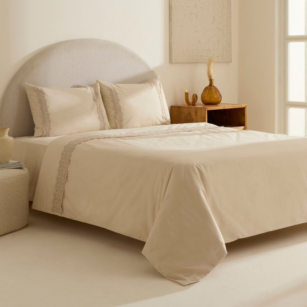 Karaca Home Nuvia Guipure Lace Double Duvet Cover Set Beige - MALLTURK