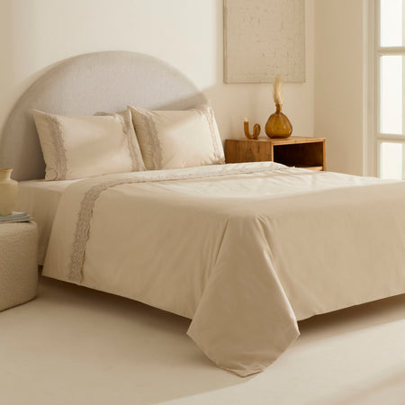 Karaca Home Nuvia Guipure Lace Double Duvet Cover Set Beige - MALLTURK