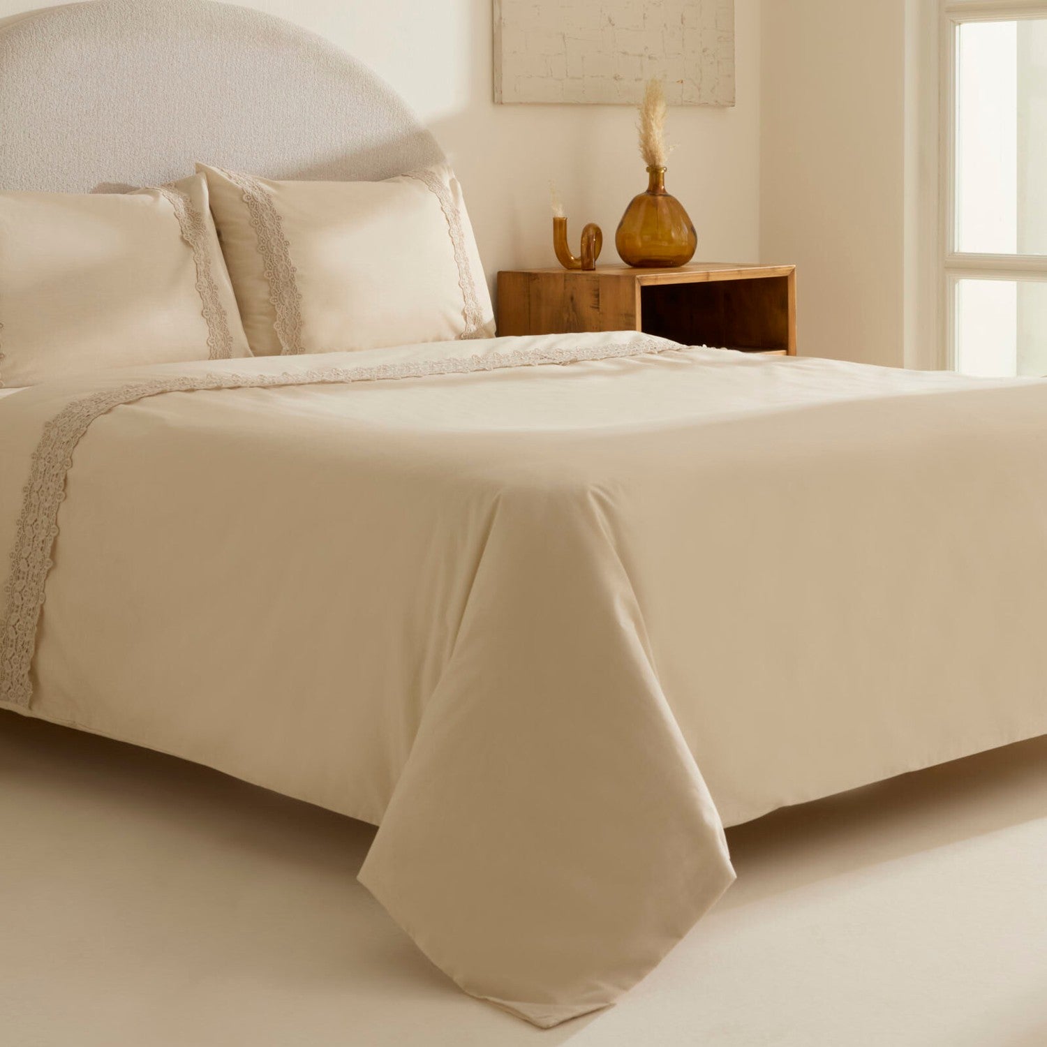 Karaca Home Nuvia Guipure Lace Double Duvet Cover Set Beige - MALLTURK