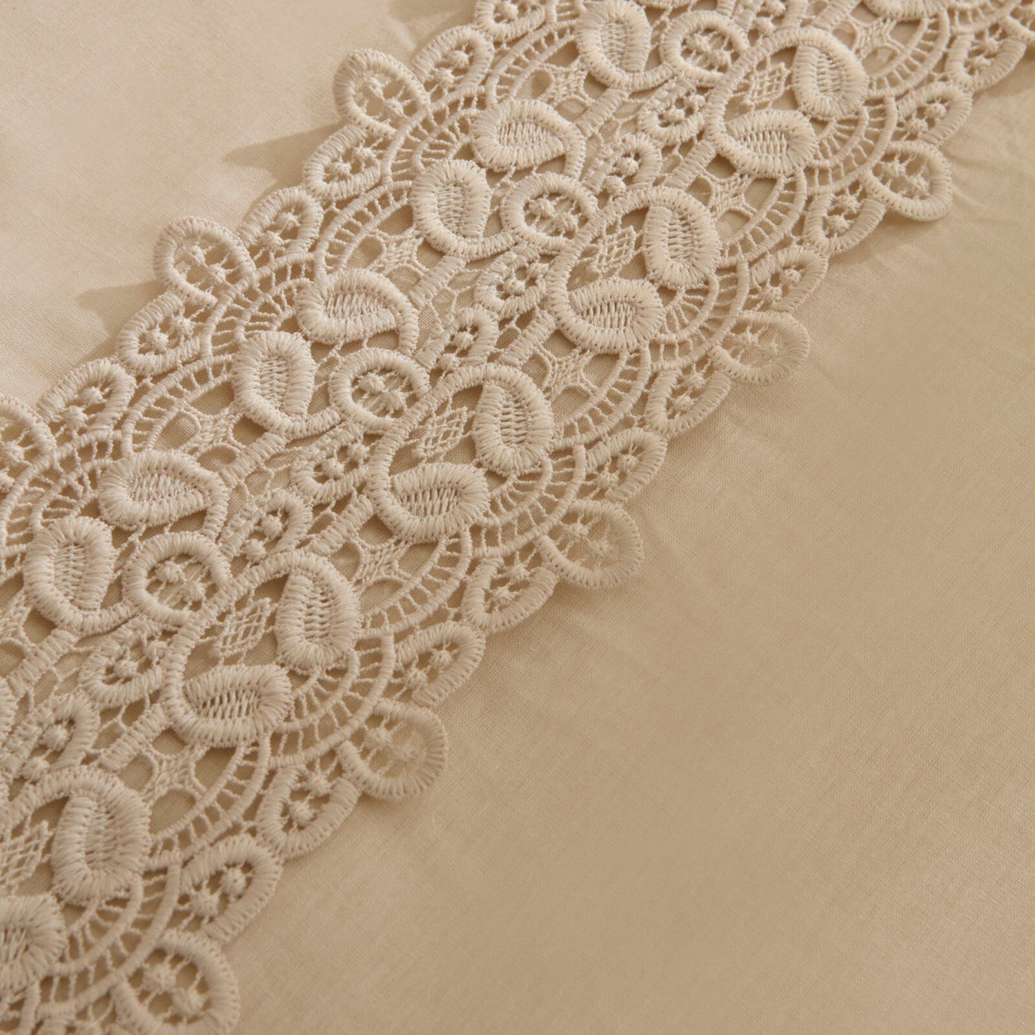 Karaca Home Nuvia Guipure Lace Double Duvet Cover Set Beige - MALLTURK