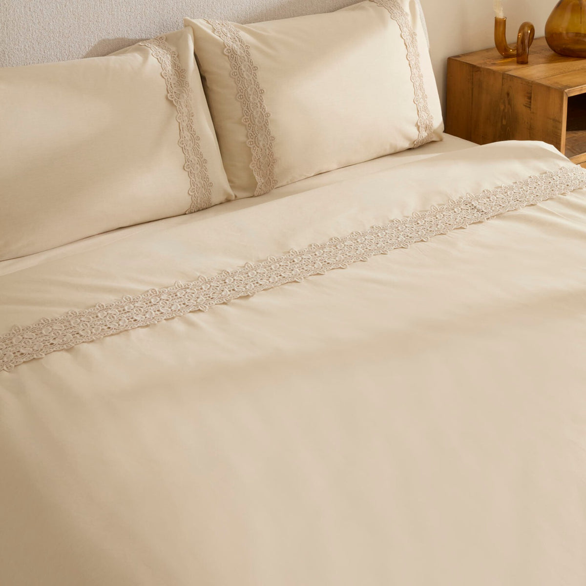 Karaca Home Nuvia Guipure Lace Double Duvet Cover Set Beige - MALLTURK