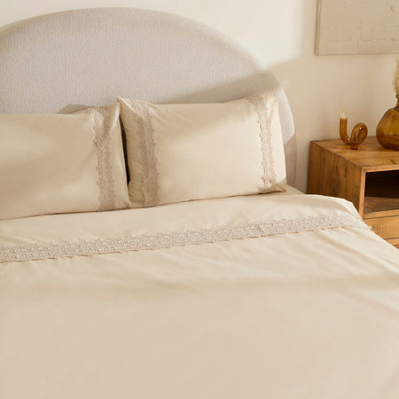 Karaca Home Nuvia Guipure Lace Double Duvet Cover Set Beige - MALLTURK