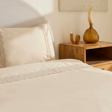 Karaca Home Nuvia Guipure Lace Double Duvet Cover Set Beige - MALLTURK