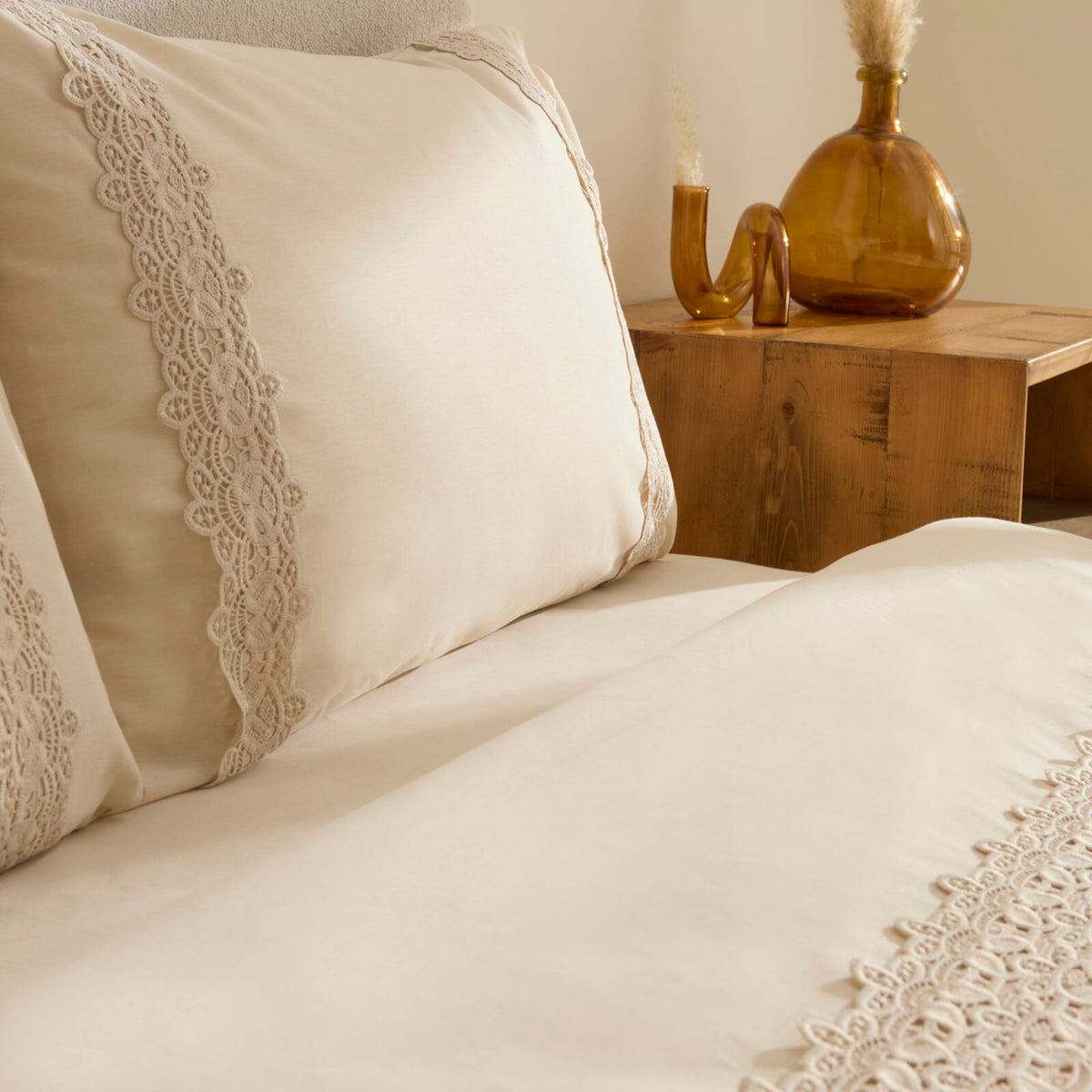 Karaca Home Nuvia Guipure Lace Double Duvet Cover Set Beige - MALLTURK