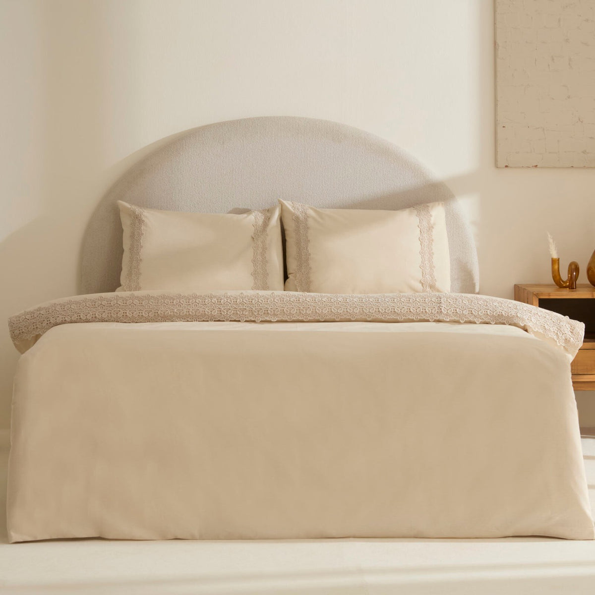 Karaca Home Nuvia Guipure Lace Double Duvet Cover Set Beige - MALLTURK