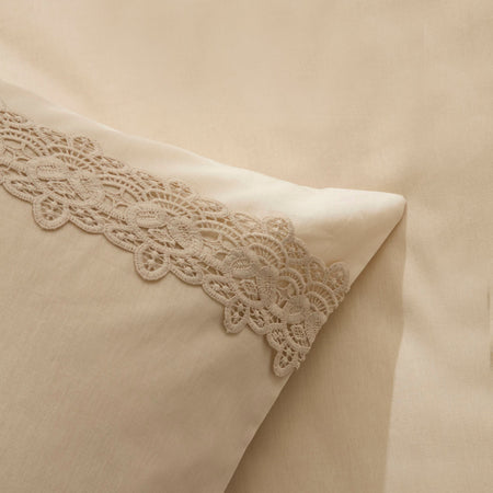 Karaca Home Nuvia Guipure Lace Double Duvet Cover Set Beige - MALLTURK
