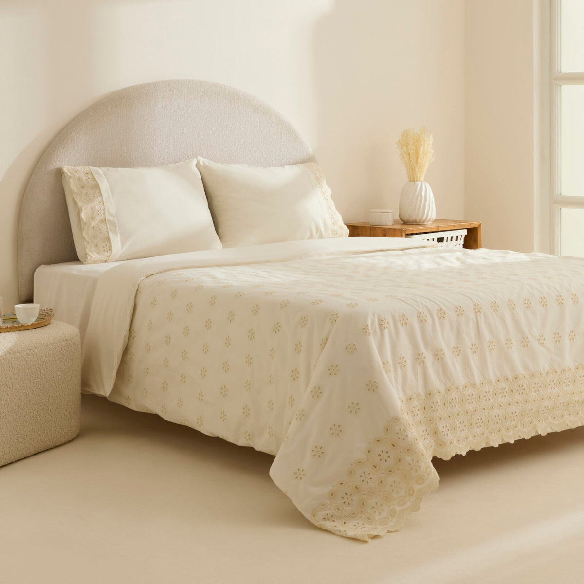 Karaca Home Lacera Embroidered Double Duvet Cover Set Ecru - MALLTURK