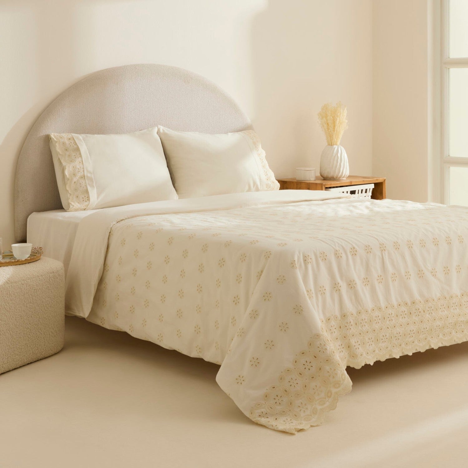 Karaca Home Lacera Embroidered Double Duvet Cover Set Ecru - MALLTURK