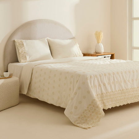Karaca Home Lacera Embroidered Double Duvet Cover Set Ecru - MALLTURK