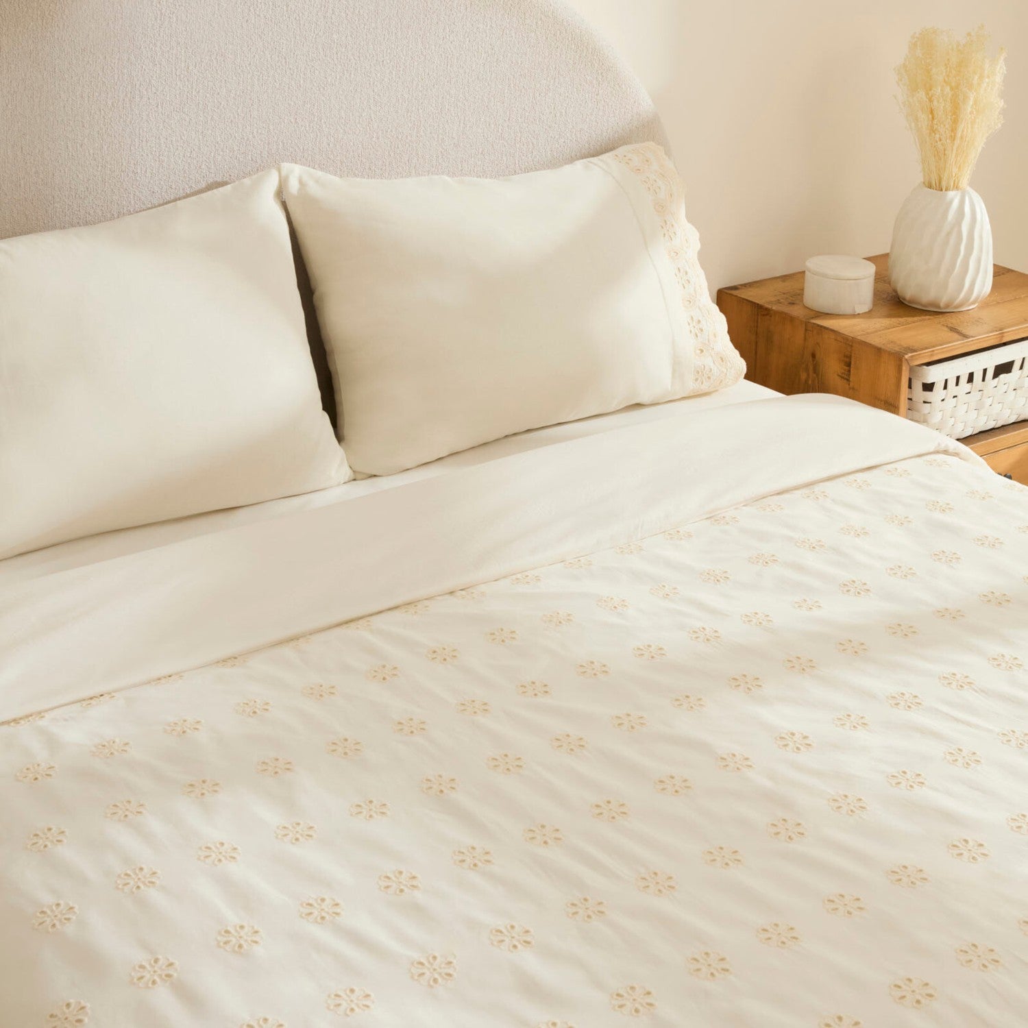 Karaca Home Lacera Embroidered Double Duvet Cover Set Ecru - MALLTURK