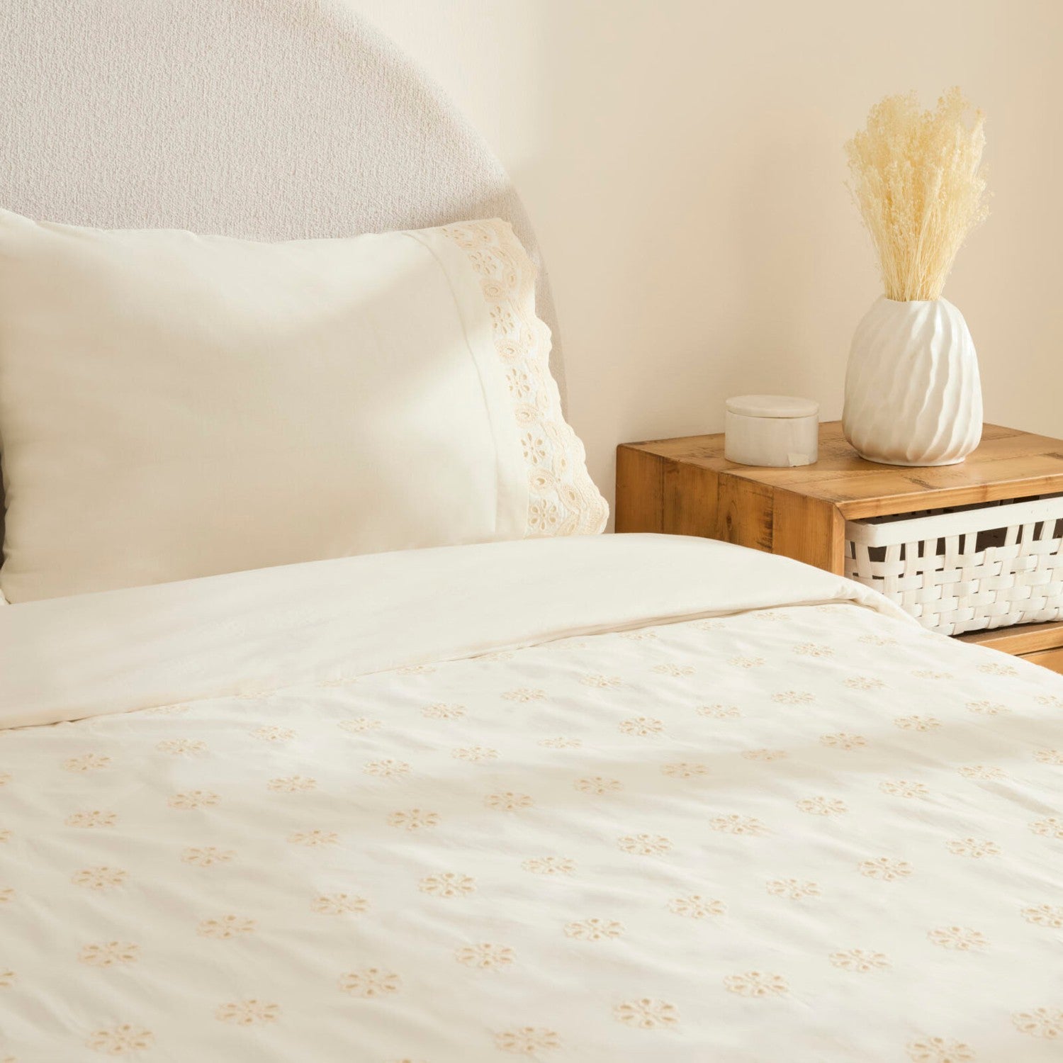Karaca Home Lacera Embroidered Double Duvet Cover Set Ecru - MALLTURK