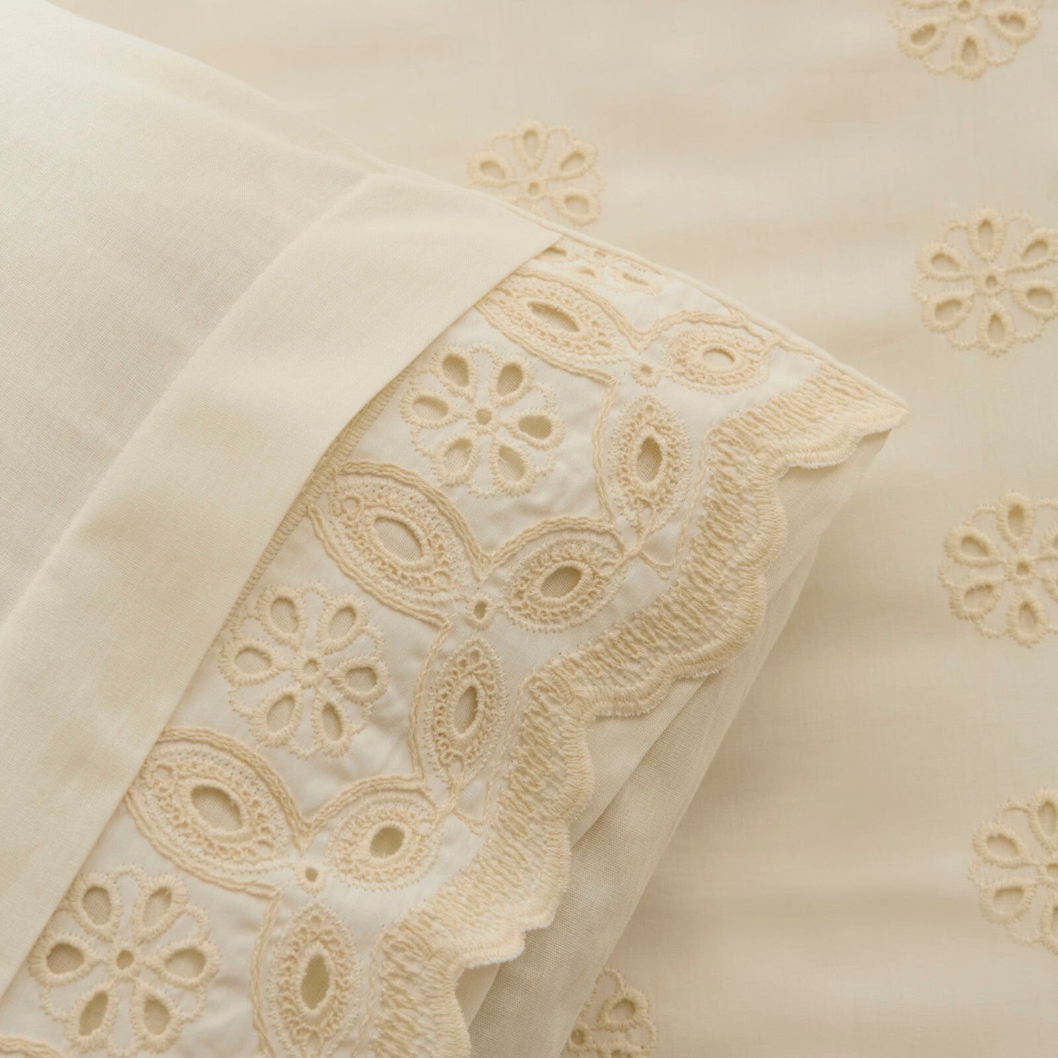 Karaca Home Lacera Embroidered Double Duvet Cover Set Ecru - MALLTURK
