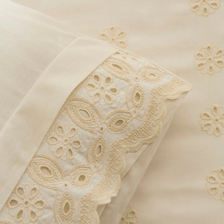 Karaca Home Lacera Embroidered Double Duvet Cover Set Ecru - MALLTURK