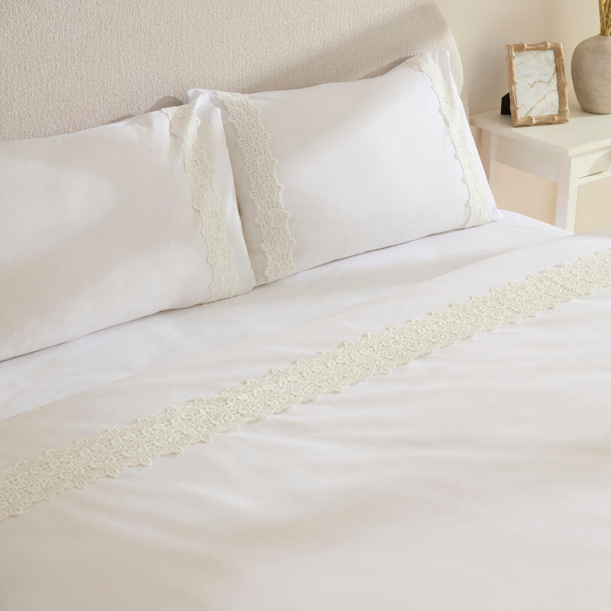 Karaca Home Nuvia Guipure Lace Double Duvet Cover Set White - MALLTURK