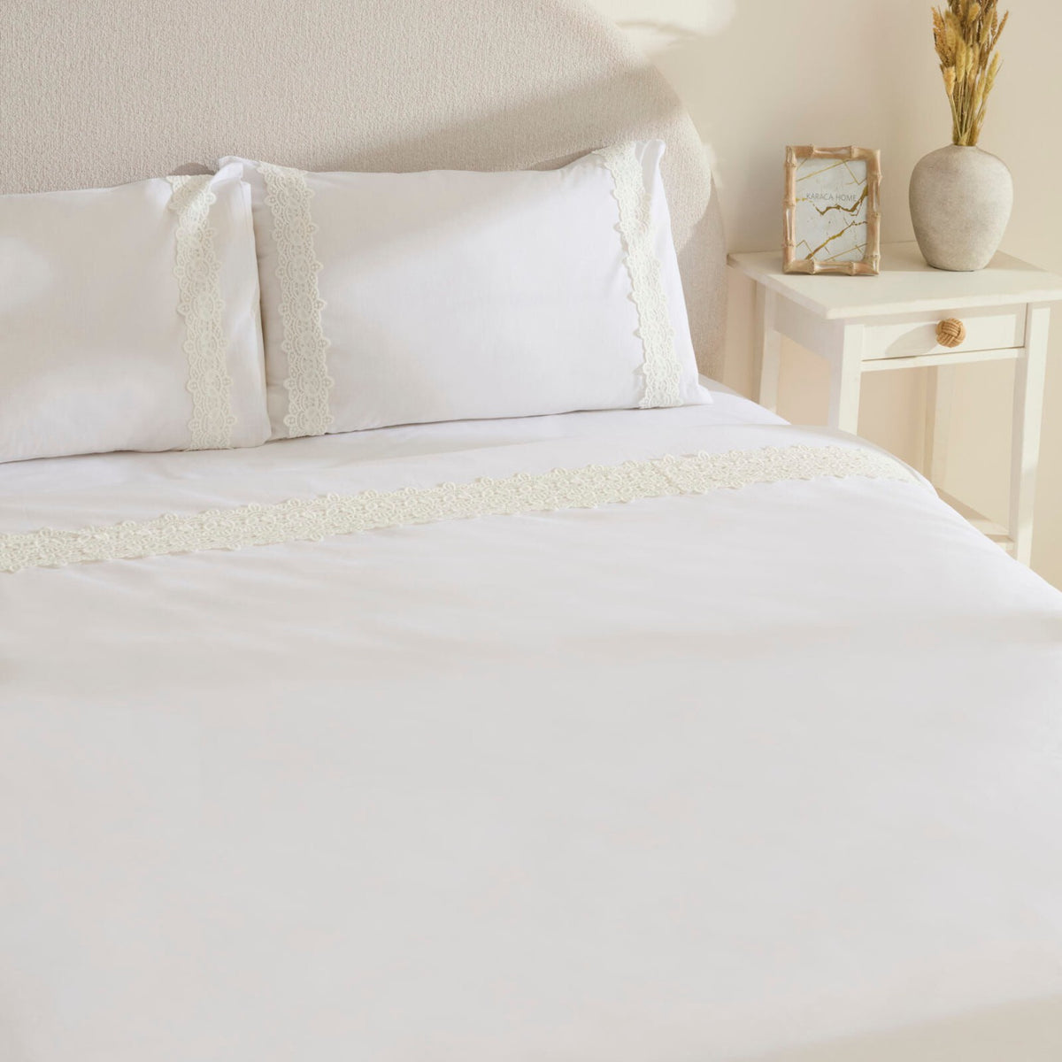 Karaca Home Nuvia Guipure Lace Double Duvet Cover Set White - MALLTURK