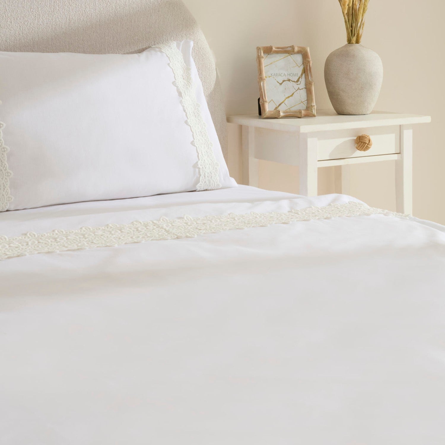 Karaca Home Nuvia Guipure Lace Double Duvet Cover Set White - MALLTURK