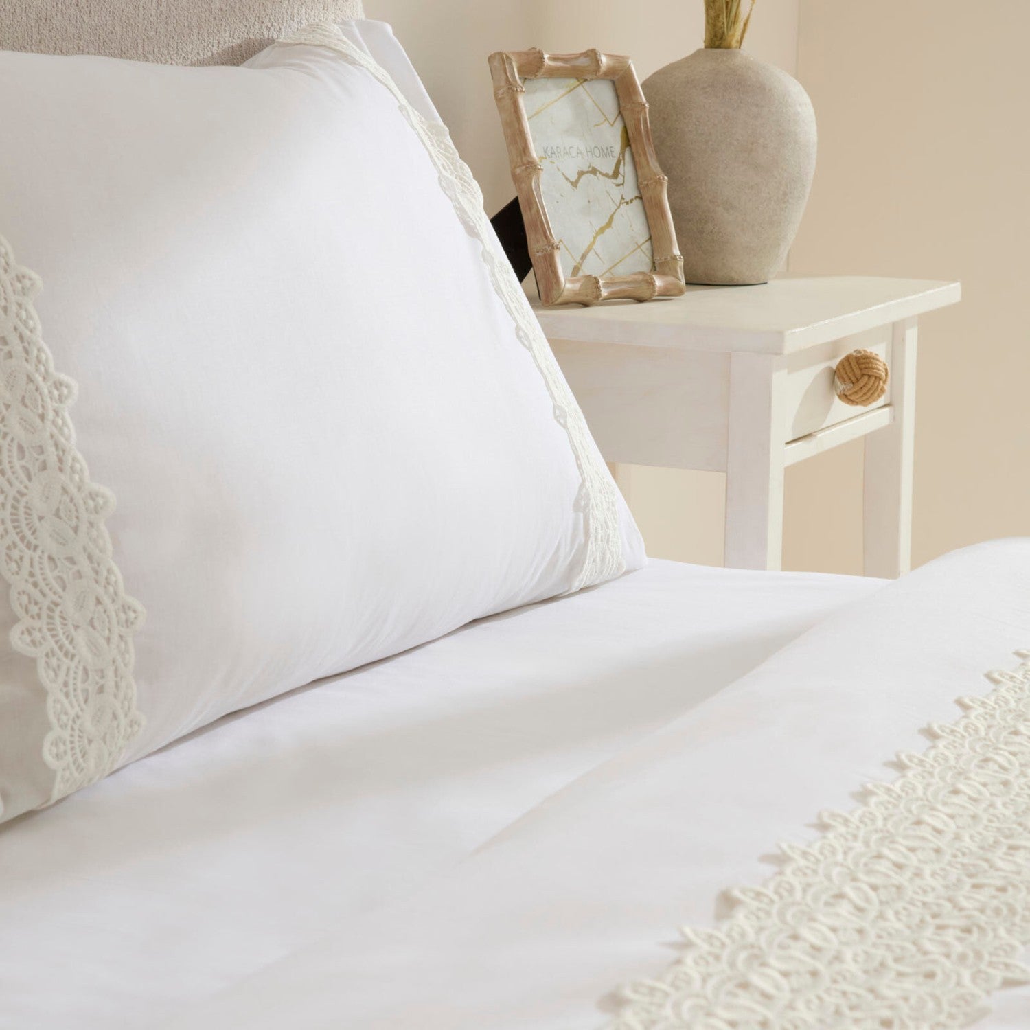 Karaca Home Nuvia Guipure Lace Double Duvet Cover Set White - MALLTURK
