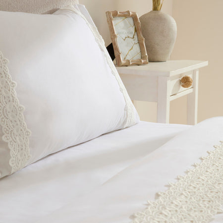 Karaca Home Nuvia Guipure Lace Double Duvet Cover Set White - MALLTURK