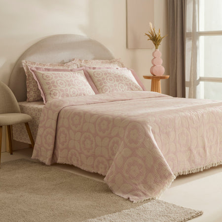 Karaca Home Shayla Pink Printed Muslin Quilted Bedding Set - MALLTURK