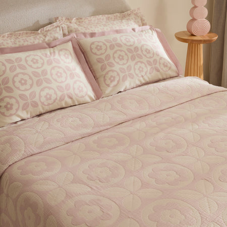 Karaca Home Shayla Pink Printed Muslin Quilted Bedding Set - MALLTURK