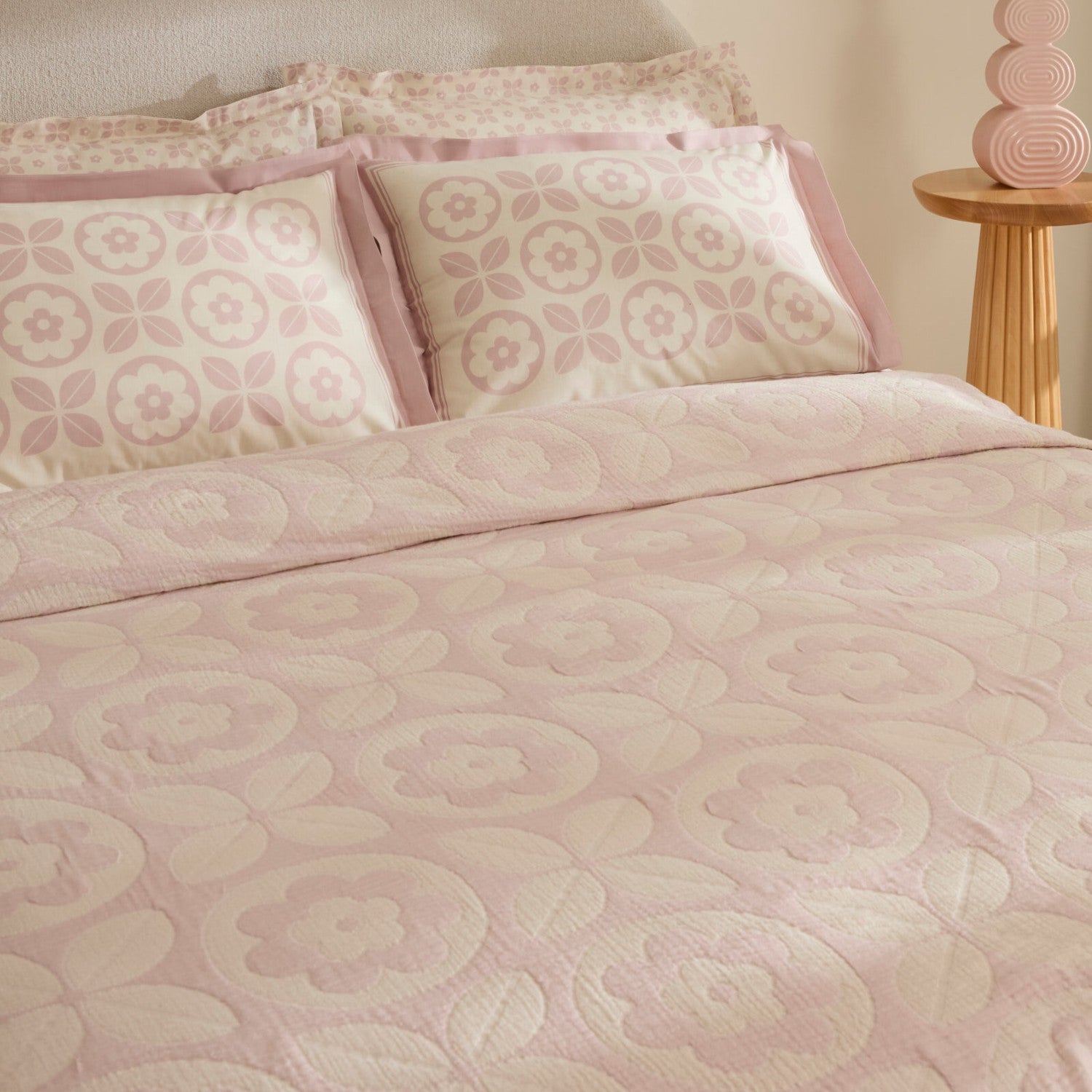 Karaca Home Shayla Pink Printed Muslin Quilted Bedding Set - MALLTURK