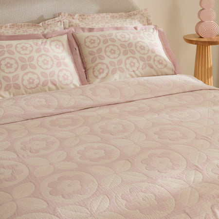 Karaca Home Shayla Pink Printed Muslin Quilted Bedding Set - MALLTURK