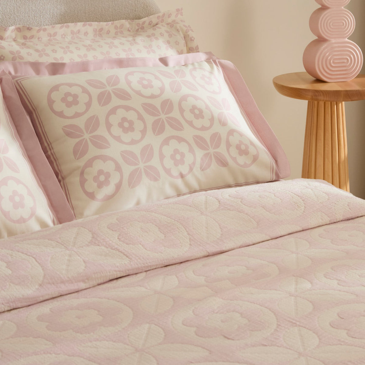 Karaca Home Shayla Pink Printed Muslin Quilted Bedding Set - MALLTURK