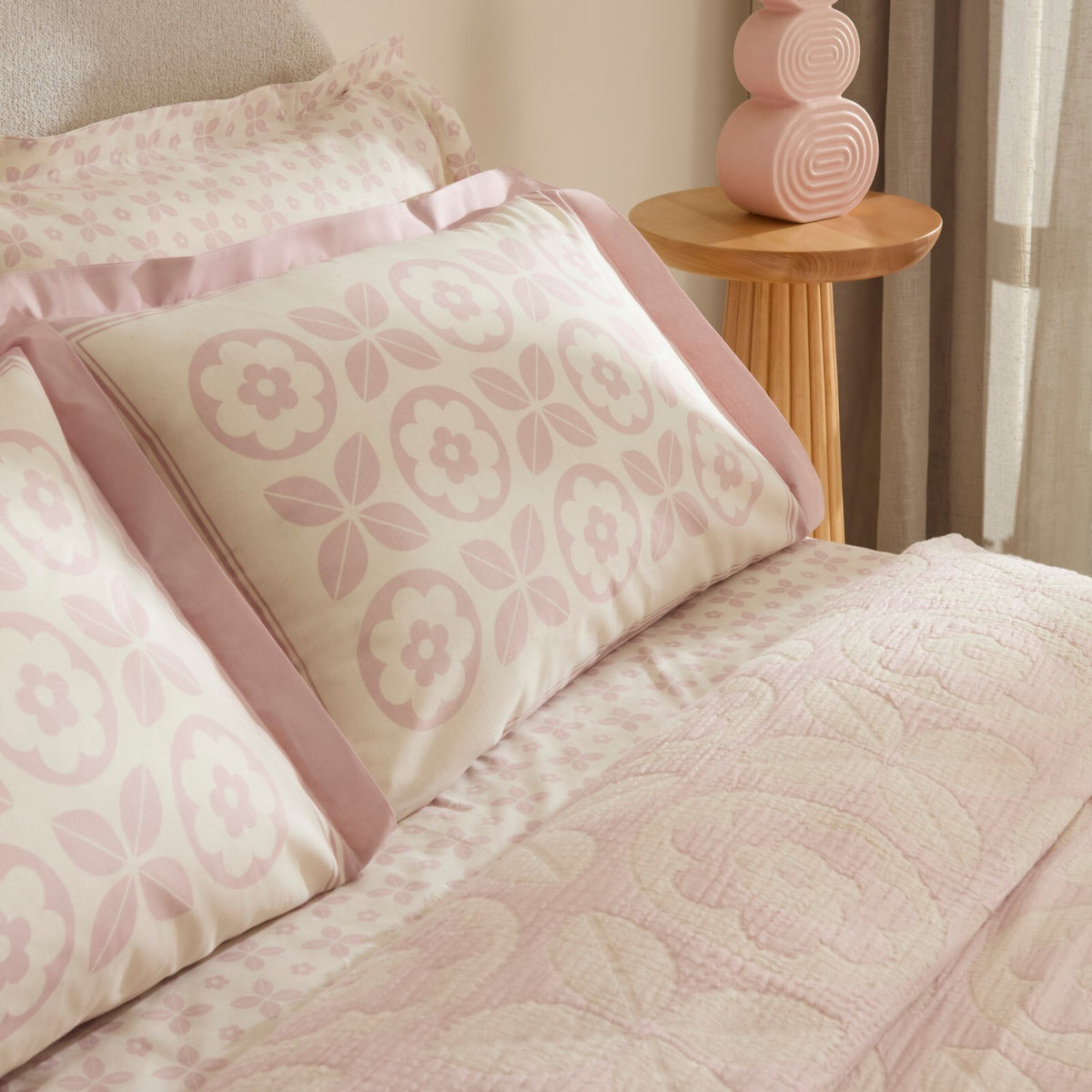 Karaca Home Shayla Pink Printed Muslin Quilted Bedding Set - MALLTURK