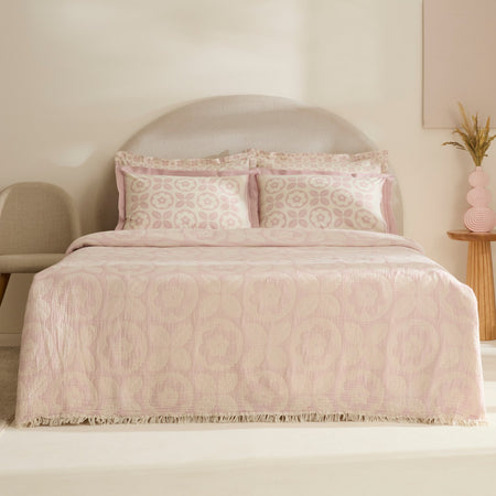 Karaca Home Shayla Pink Printed Muslin Quilted Bedding Set - MALLTURK