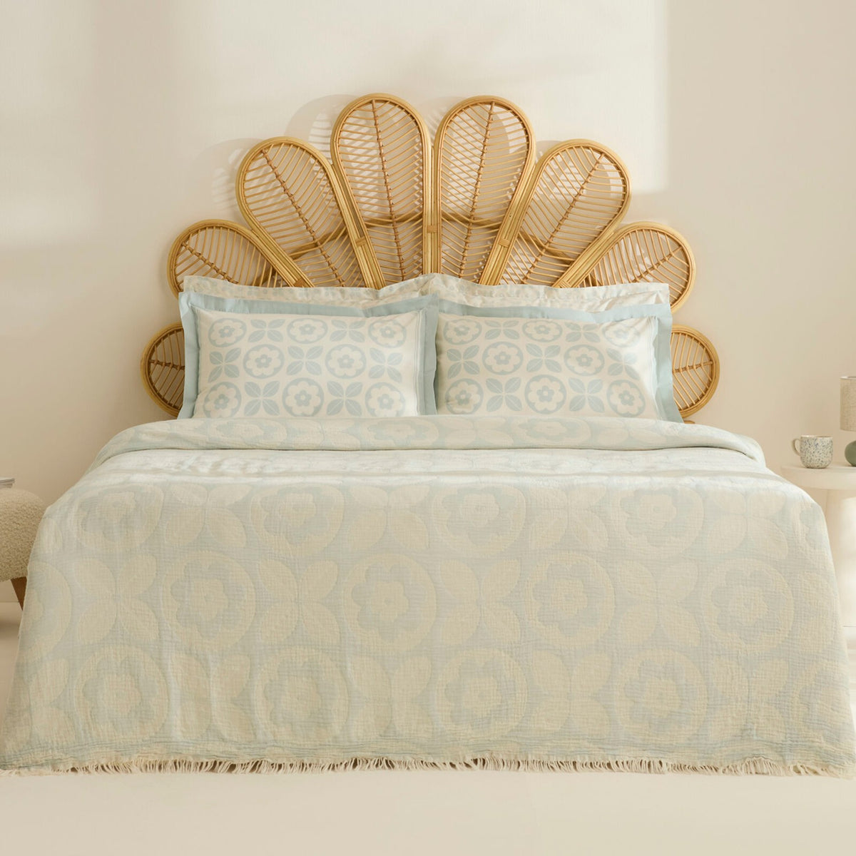 Karaca Home Shayla Blue Printed Muslin Quilted Bedding Set - MALLTURK