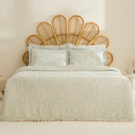 Karaca Home Shayla Blue Printed Muslin Quilted Bedding Set - MALLTURK