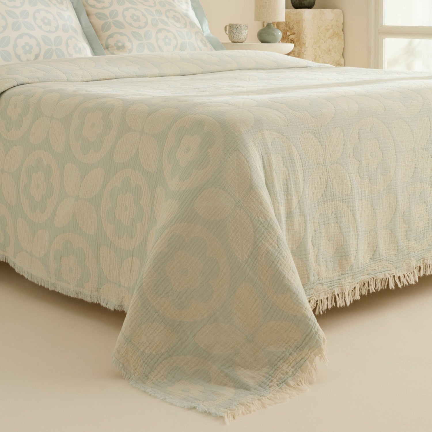 Karaca Home Shayla Blue Printed Muslin Quilted Bedding Set - MALLTURK