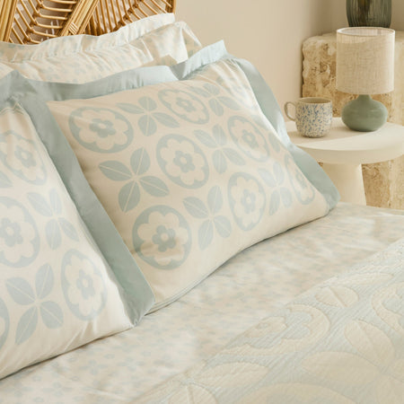 Karaca Home Shayla Blue Printed Muslin Quilted Bedding Set - MALLTURK
