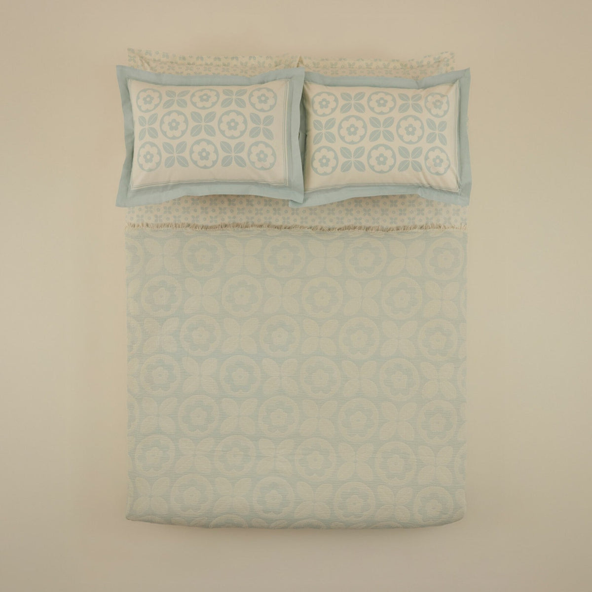 Karaca Home Shayla Blue Printed Muslin Quilted Bedding Set - MALLTURK