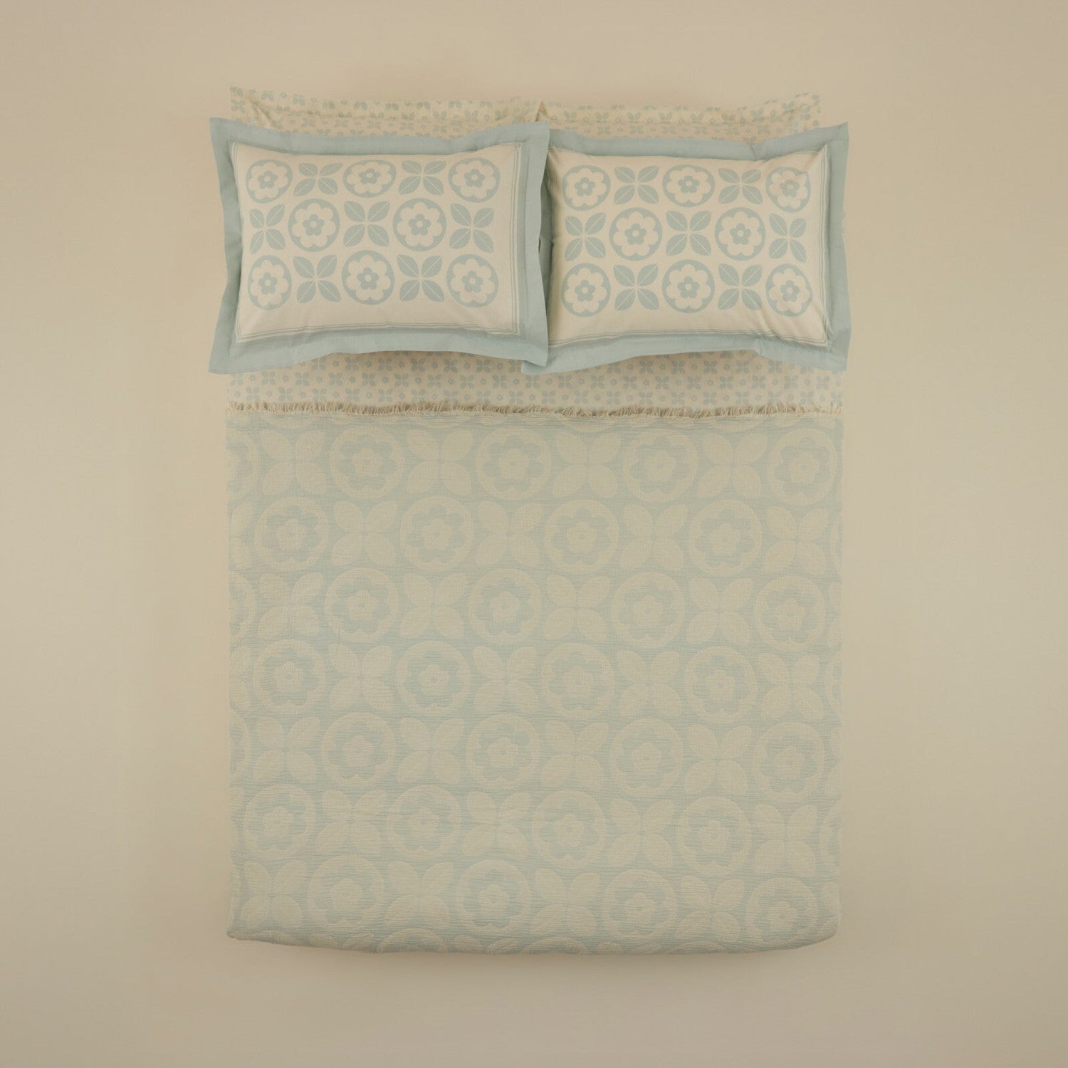 Karaca Home Shayla Blue Printed Muslin Quilted Bedding Set - MALLTURK