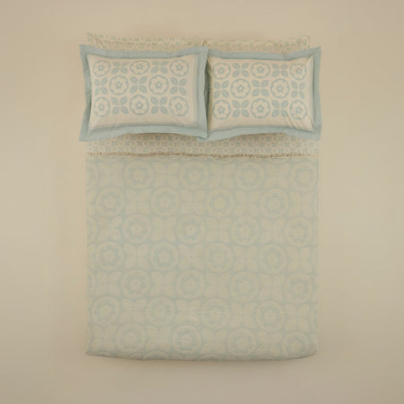 Karaca Home Shayla Blue Printed Muslin Quilted Bedding Set - MALLTURK