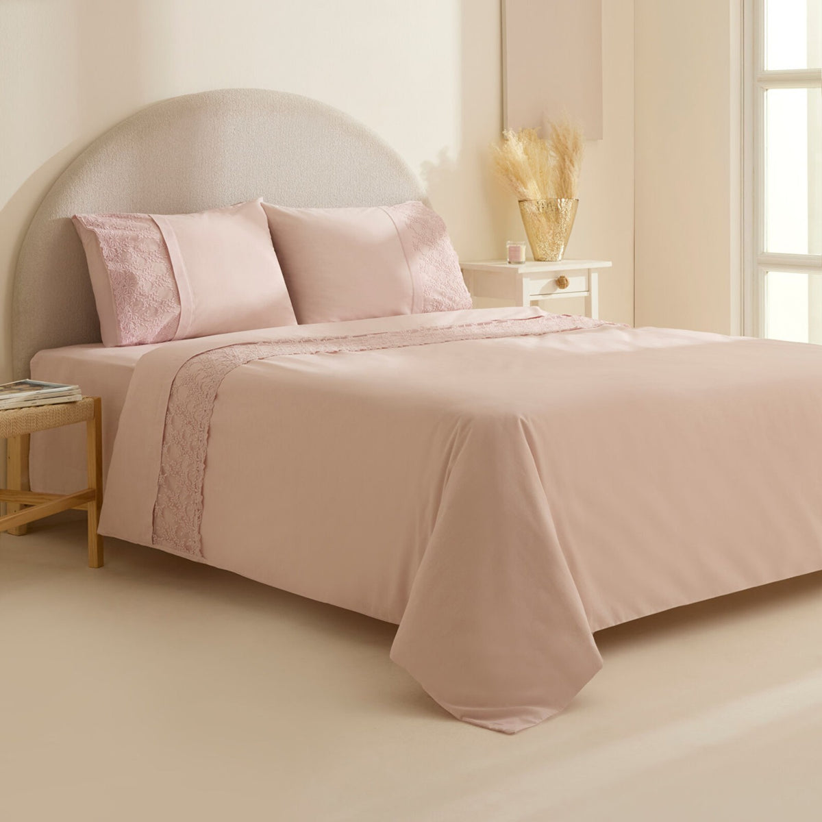 Karaca Home Elaria Lace Double Duvet Cover Set Powder Pink - MALLTURK