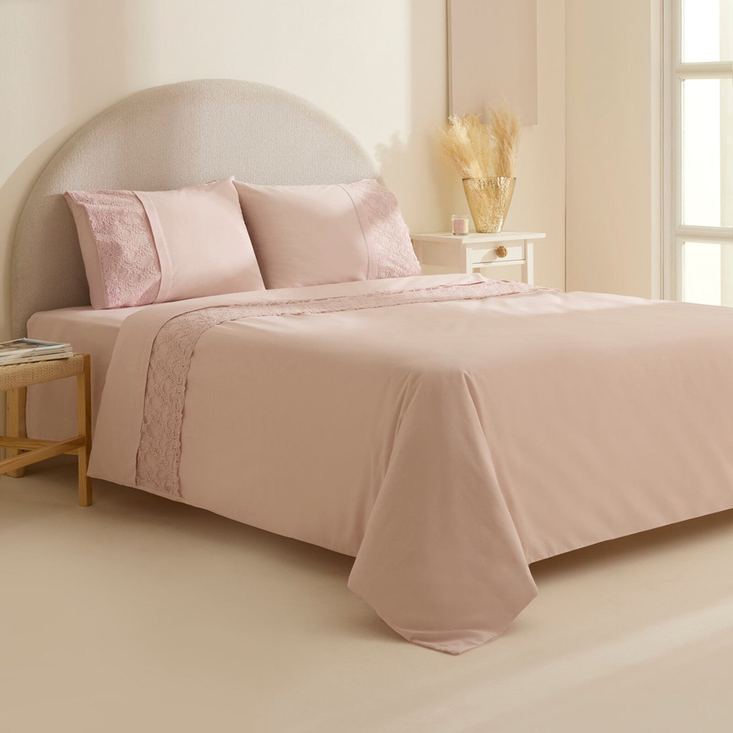 Karaca Home Elaria Lace Double Duvet Cover Set Powder Pink - MALLTURK