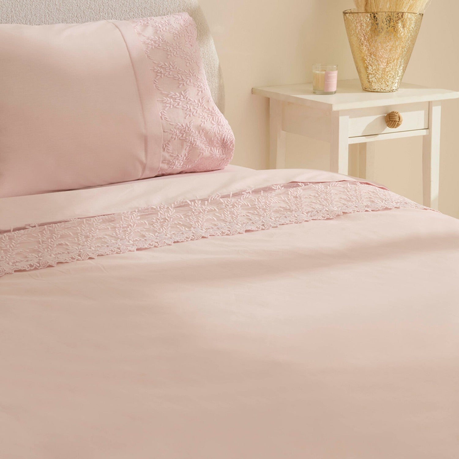 Karaca Home Elaria Lace Double Duvet Cover Set Powder Pink - MALLTURK