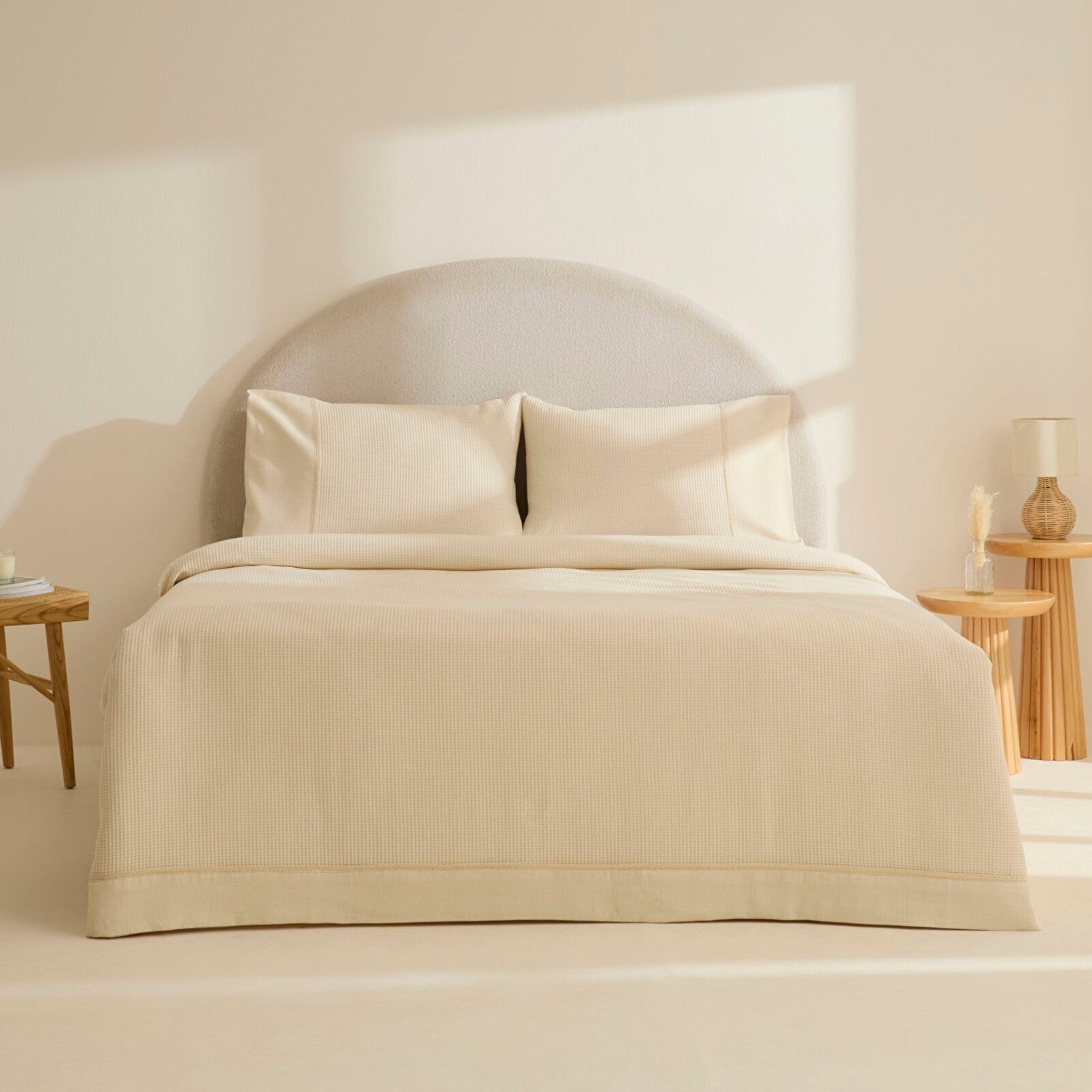 Karaca Home Elaris Gofre Double Bedspread Set, Ecru - MALLTURK