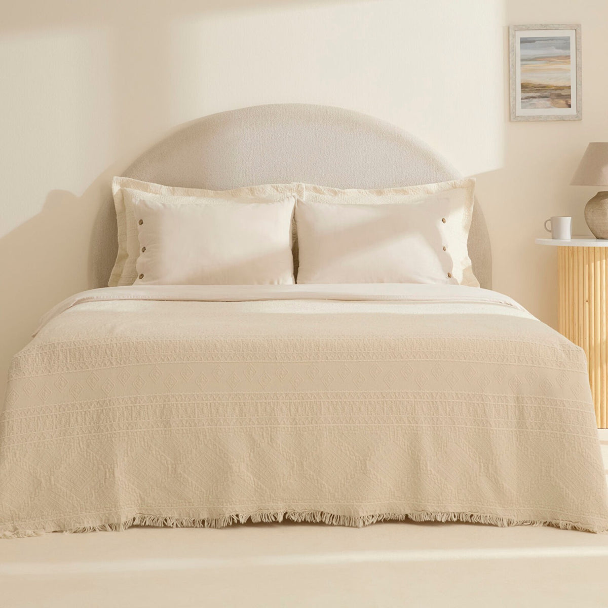 Karaca Home Noctis 100% Cotton Double Duvet Cover & Bedspread Set Stone - MALLTURK