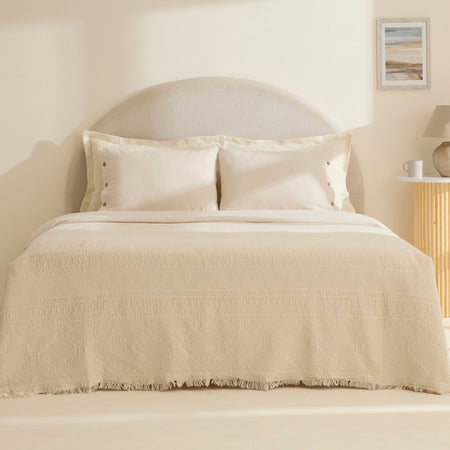 Karaca Home Noctis 100% Cotton Double Duvet Cover & Bedspread Set Stone - MALLTURK