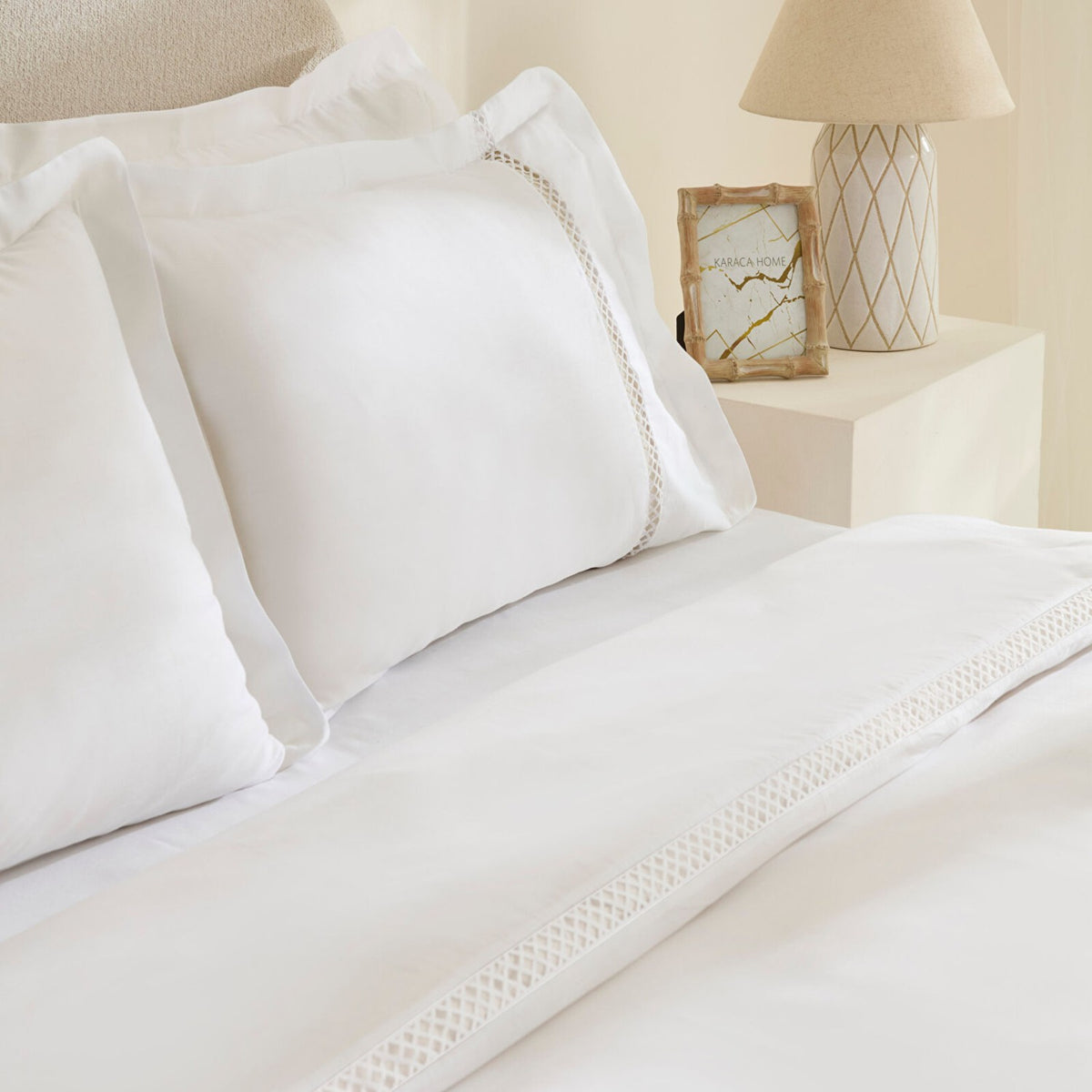 Karaca Home Indila %100 Cotton Sateen Double Duvet Cover Set White - MALLTURK