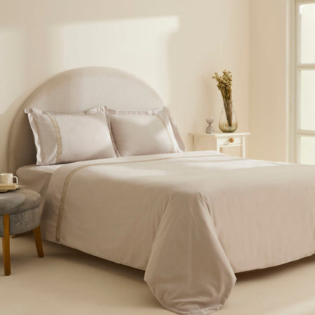Karaca Home Lumi %100 Cotton Sateen Double Sateen Duvet Cover Set Stone - MALLTURK