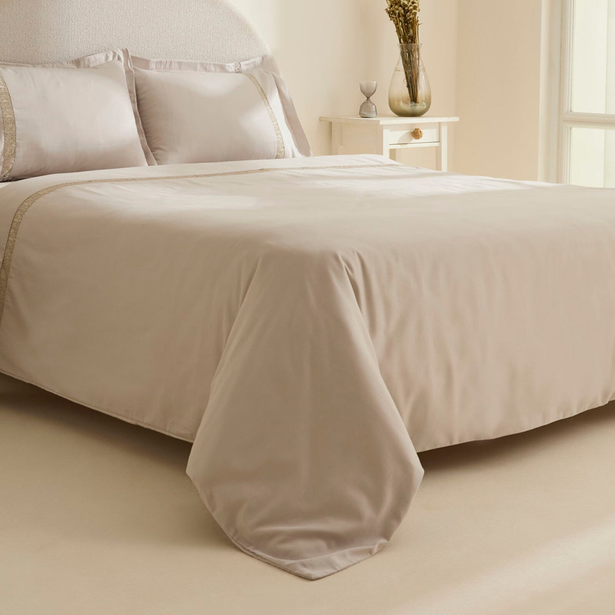 Karaca Home Lumi %100 Cotton Sateen Double Sateen Duvet Cover Set Stone - MALLTURK