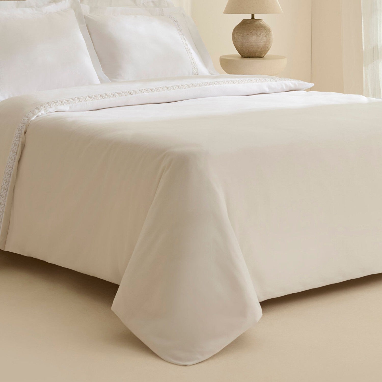 Karaca Home Miel %100 Cotton Sateen Double Duvet Cover Set White - MALLTURK