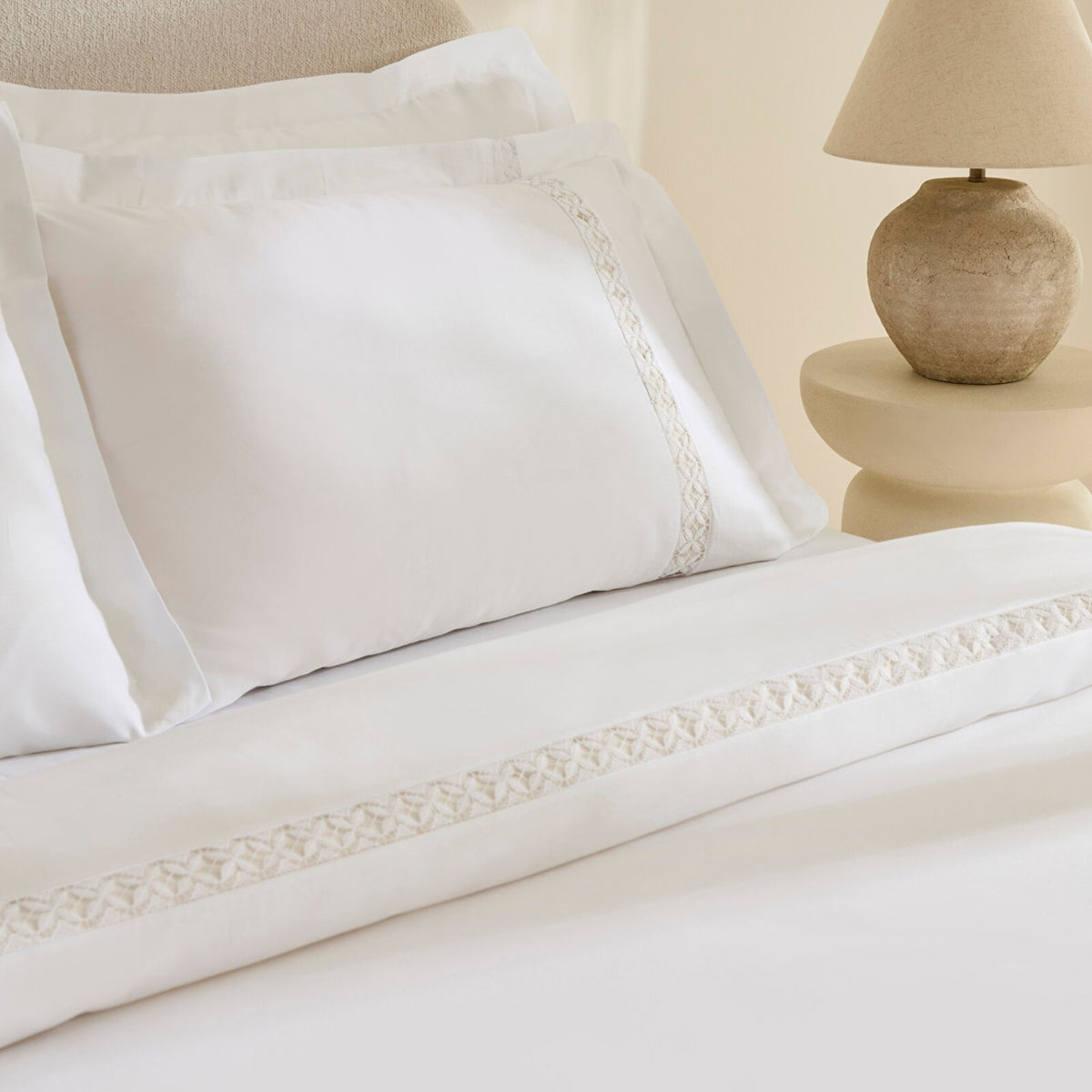 Karaca Home Miel %100 Cotton Sateen Double Duvet Cover Set White - MALLTURK
