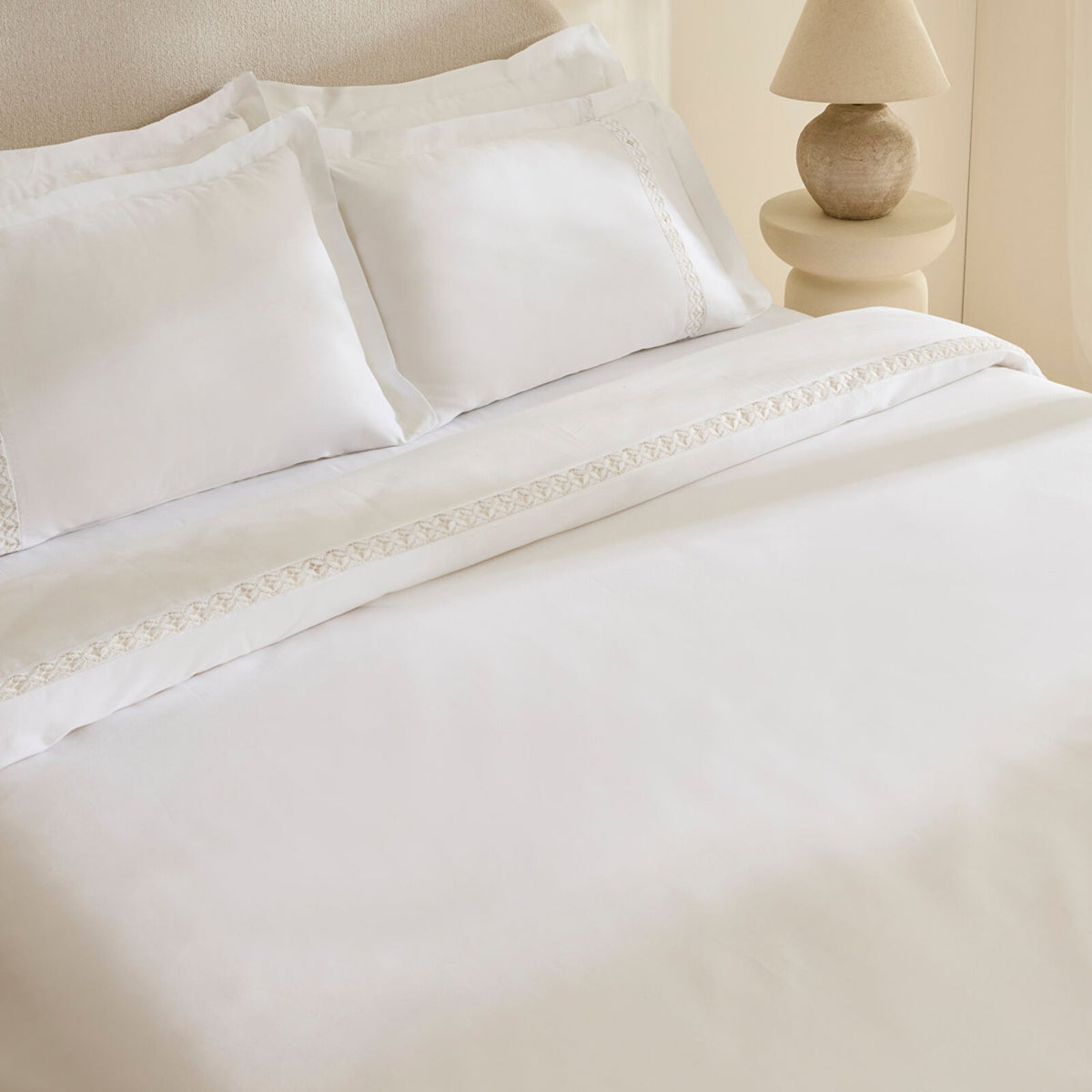 Karaca Home Miel %100 Cotton Sateen Double Duvet Cover Set White - MALLTURK