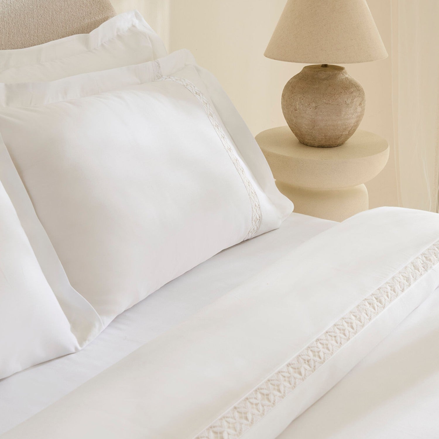 Karaca Home Miel %100 Cotton Sateen Double Duvet Cover Set White - MALLTURK